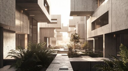 Poster - Innovative brutalist architecture design urban environment contemporary visuals modern space aesthetic exploration