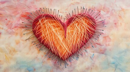 Poster - Heartbeat string art creation in a creative studio artistic display vibrant atmosphere unique perspective