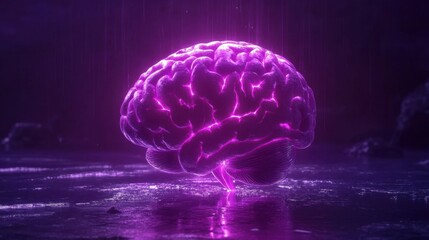 Poster - Neon Brain Illustration with Glowing Neural Connections and Abstract Background
