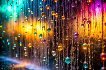 Poster - Surreal Reflection of Water Drops on a Wall with Abstract Lighting and Dreamlike Atmosphere, Capturing the Essence of Nature's Beauty and Transience in a Unique Composition