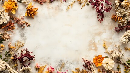 Canvas Print - Dried flowers frame on textured background.