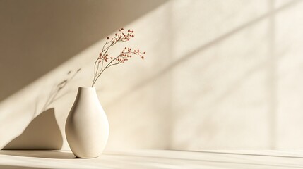 Poster - Dried flowers in a white vase, sunlit minimalist scene.