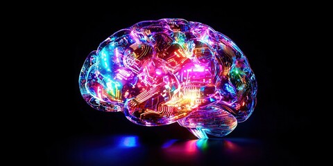 Poster - Brain with many lights on it