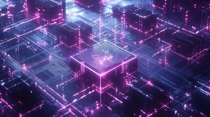 Poster - Abstract Digital Circuit Board with Neon Light Effects and Technology Background