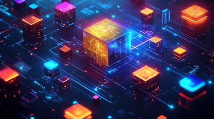 Poster - Abstract 3D Render of Colorful Data Blocks in Digital Space Environment