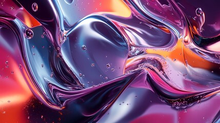 Poster - A vibrant and colorful abstract composition featuring fluid shapes and bubbles in pink, blue, and orange hues.
