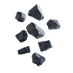 Poster - variety of natural black stones on white background for landscaping