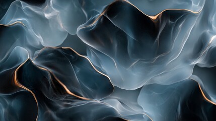 Poster - Abstract texture featuring fluid undulating shapes with soft lighting creating a mysterious atmosphere in dark hues