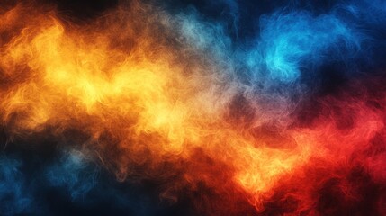 Poster - Colorful Abstract Swirls of Smoke in Blue, Orange, Red and Yellow Hues