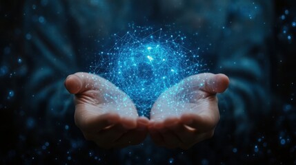 Poster - Hands Holding Digital Sphere of Connections and Data Visualizations