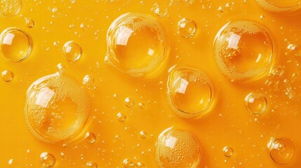 Poster - Bubbles Floating on a Bright Yellow Surface with Sparkling Texture