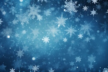 Poster - Snowflakes falling against a blue background, creating a magical winter wonderland atmosphere
