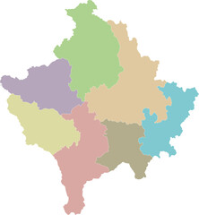  Vector regional blank map of Kosovo with districts and administrative divisions. Editable and clearly labeled layers.