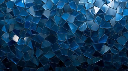 Poster - Colorful abstract art featuring intricate blue glass pieces arranged in a random pattern conveying depth and texture
