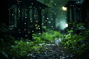 green forest in the night