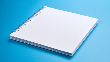 Wall Mural - a spiral notebook with white paper  isolated on a blue background