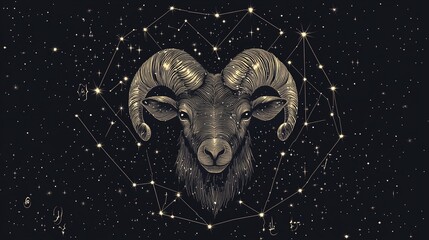 Wall Mural - a modern illustration of the aries constellation, featuring sparkling stars and geometric lines on a