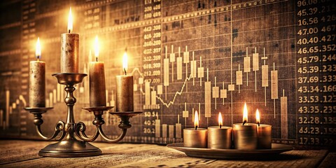 Poster - Vintage Style Photography of Stock Market Trends with Candle Stick Graph Chart Illustrating Bullish Points and Investment Trading Data for Financial Market Analysis