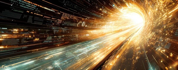 Poster - Dynamic Abstract Illustration of Light Trails and Energy Flow Creating a Sense of Motion in a Futuristic Digital Environment