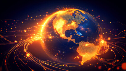 Poster - Futuristic planet Earth network, internet and technology concept