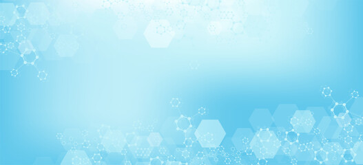 Fototapete - Health care abstract background with hexagons, lines and dots. Medical innovation banner template concept. Biology and pharmaceutical technology background. Vector illustration.