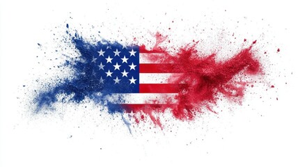 Aufkleber - American flag USA exploding into colorful powder creating an abstract image on white background The Day of Independence