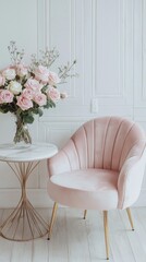 Poster - A white chair sits in front of a white wall