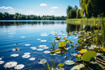 Wall Mural - _calmness_of_a_peaceful_lake_encircled_by_1