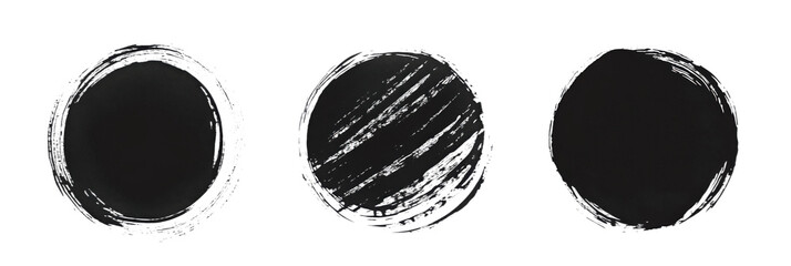Poster - Black circular brush strokes, three variations, artistic design, abstract art, isolated on transparent background, png