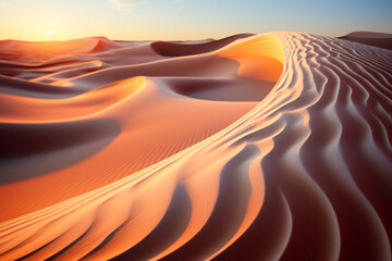 eternal allure of undulating sand dunes, capturing their elegant contours, interplay of luminescence and obscurity, and essence of unspoiled, wind-kissed vistas