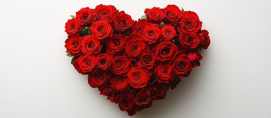 Wall Mural - Red roses arranged in a heart shape on a white background.