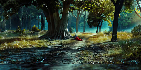 Wall Mural - Forest Path with Red Hooded Garment