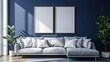 © Royin - Modern Living Room Interior Design with Gray Sectional Sofa and Empty Frames