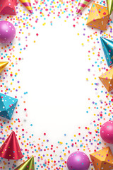 Poster - Vibrant party design features a colorful isolated background with confetti explosion, decoration elements, and patterned cards and streamers._00001_