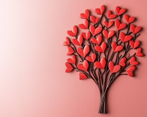 Aufkleber - A colorful tree made of red heart shapes on a soft pink background, symbolizing love and affection.