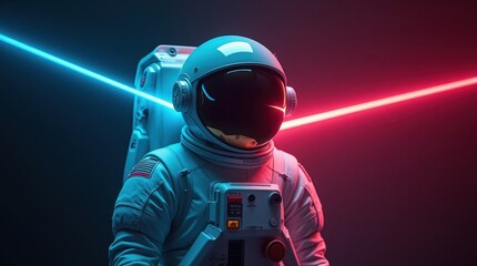 Wall Mural - Futuristic Astronaut Bathed in Colorful Light and Laser Beams