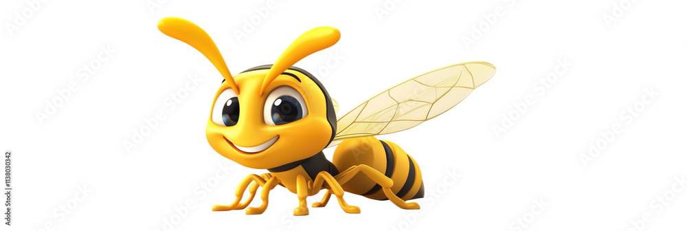 Cartoon bee character with big eyes and smile, yellow and black stripes ...