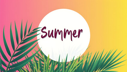 Poster - Summer text features a tropical leaf design against a vibrant color background, blending fashion and natural elements together._00002_