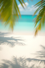 Poster - Summer and holiday backgrounds feature selective focus on white sand and shadows of tree leaves in warm environments._00003_