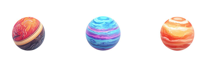 Poster - Colorful planet eggs, vibrant designs, abstract art, three distinct styles, swirling patterns, cosmic inspiration, isolated on transparent background, png