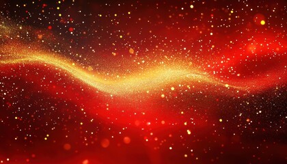 Poster - A vibrant swirl of golden sparkles on a rich red background, creating a festive and enchanting atmosphere.