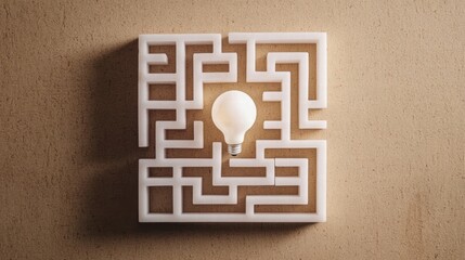 Poster - a creative maze design with a glowing light bulb at the center, symbolizing innovation and problem-s