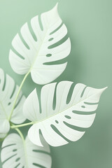 Poster - Monstera leaves with selective focus on white color used as a decorative element in a composition design background._00003_