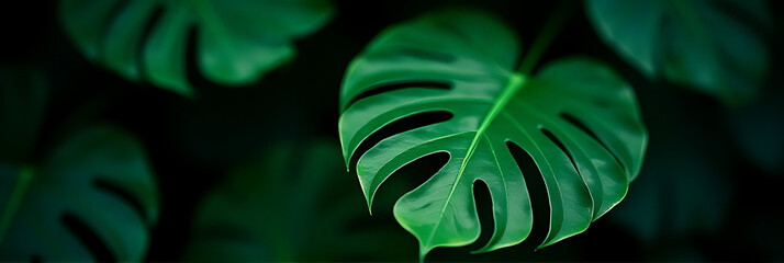 Aufkleber - Monstera leaf selective focus captures a striking visual effect with dark colors adding depth to indoor decor compositions instantly._00002_