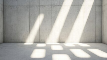 Poster - Minimalist interior space with concrete walls and dramatic light shadows creating a sense of modern simplicity.