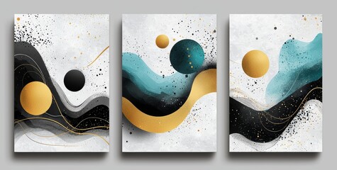Poster - A minimalist design featuring colorful marble shapes, circles, and lines is set against a light background.