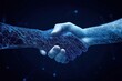 © tonstock - Creative digital handshake symbolizing partnership, technology, and collaboration between two entities in a modern world.