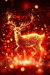 Poster - A sparkling golden deer illuminated with festive lights, creating a magical holiday atmosphere with vibrant colors.