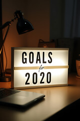 Aufkleber - Goals for 2020 written on a light box on my home office desk table._00001_