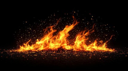 Wall Mural - fiery red-hot sparks drift away from a blazing fire into the night, forming a beautiful abstract sce